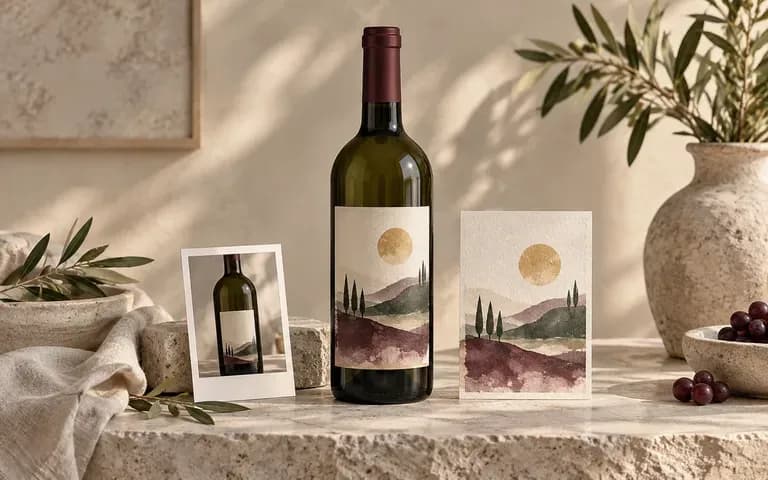 A client packaging proposal centered on a labeled wine bottle